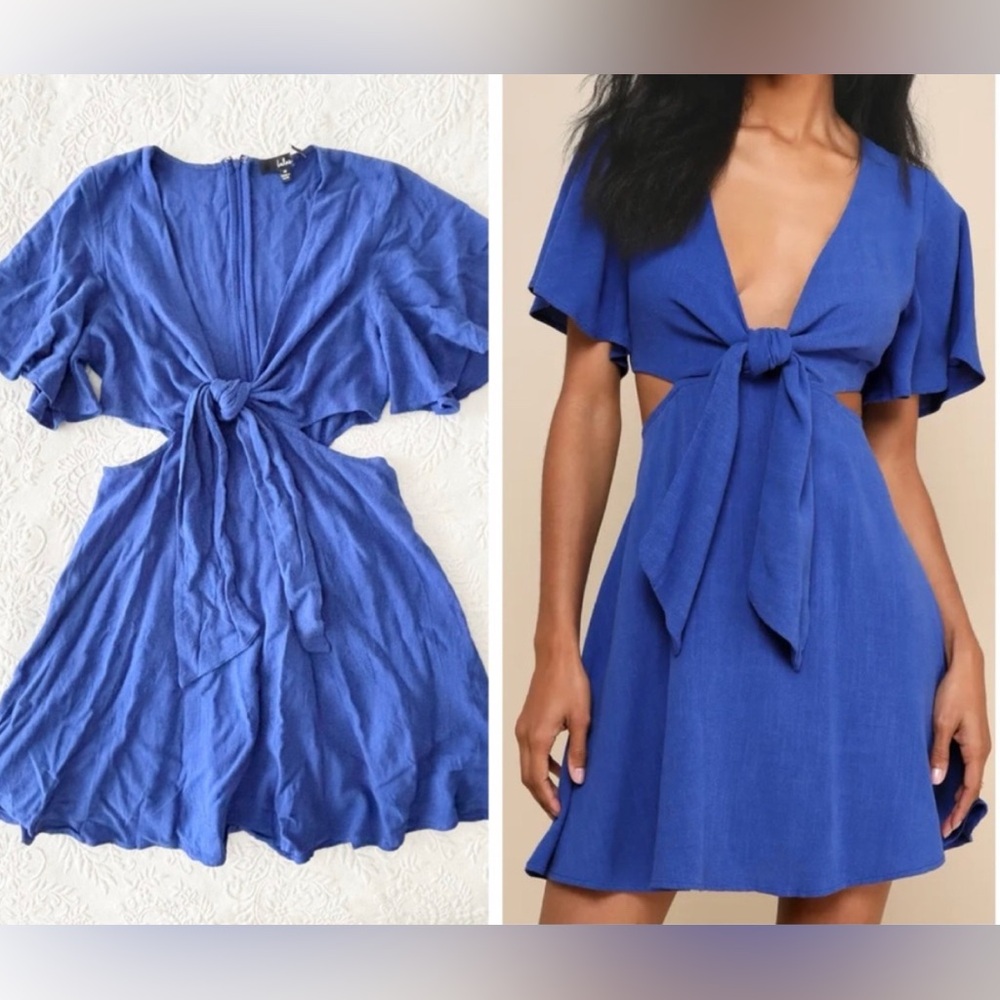 NWT Lulus Royal Blue Tie-Front Cutout Mini Dress